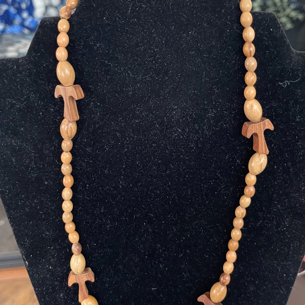 Religious Christian Wooden Beaded Necklace and bracelet. Prayer.